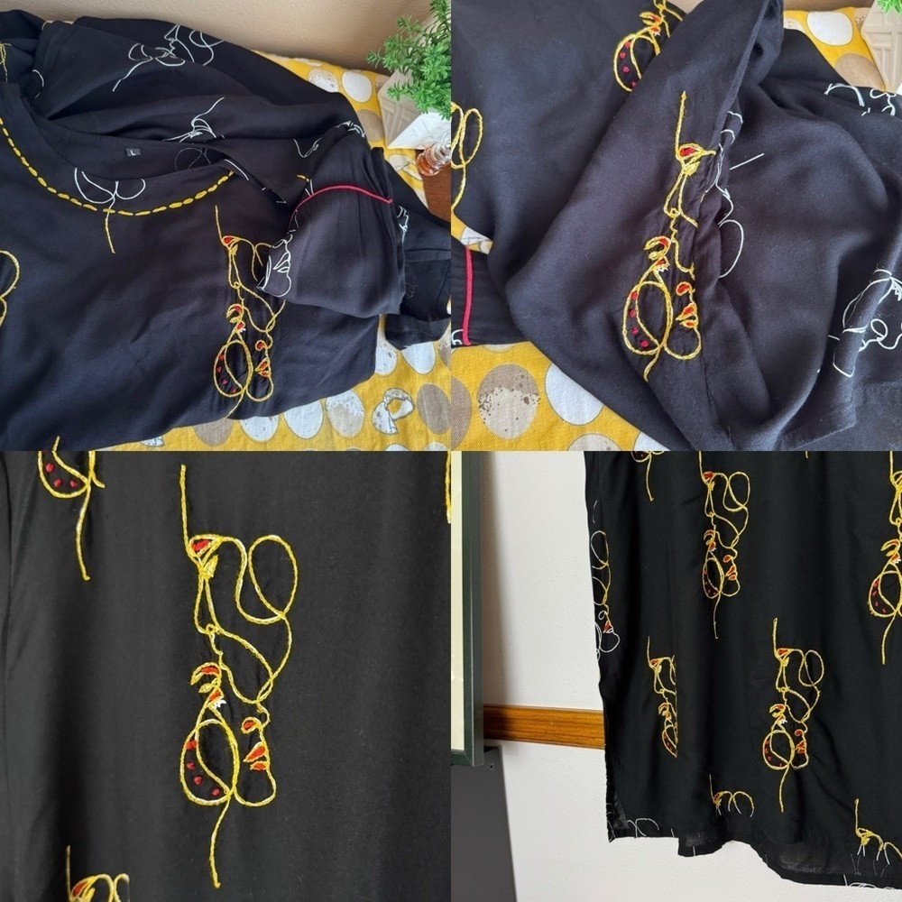 Unbranded black intertwined couple embroidered faces dress size Large - Picture 5 of 16